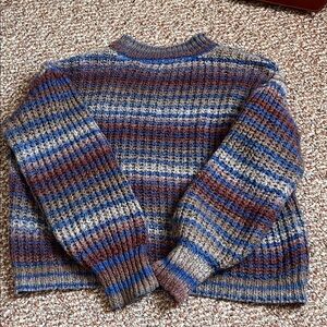 GB girls Striped Cropped Sweater in Blue, Brown, and Gray